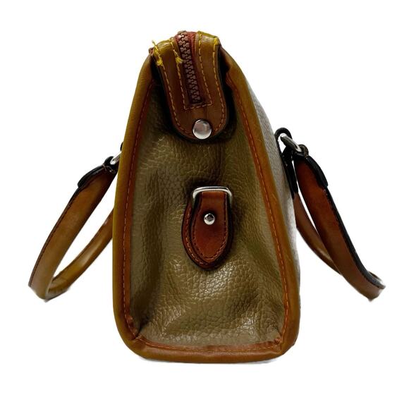 Vtg 90s Dooney & Bourke All-Weather Pebbled Leather Satchel Bag Purse Tan/Brown - Picture 3 of 14